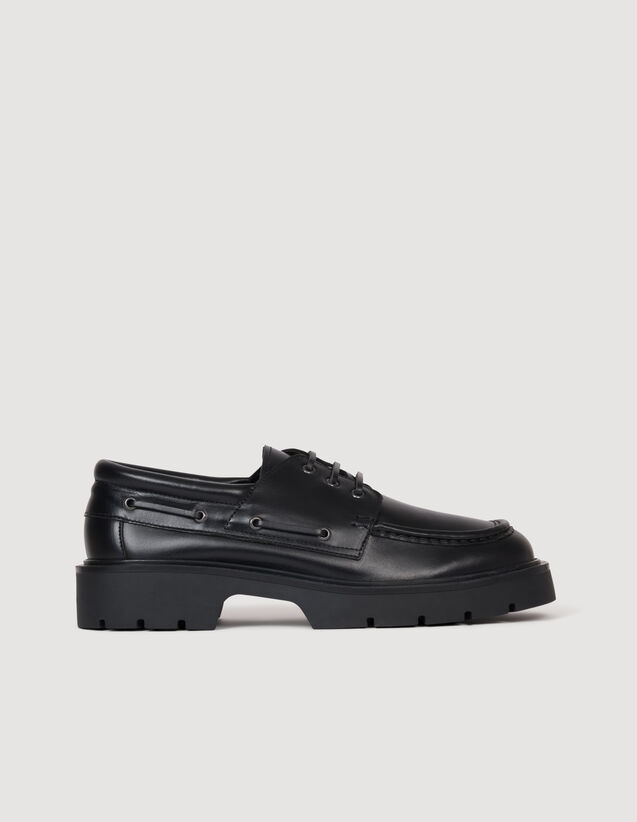 Leather Boat Shoes - SHACH01326 | sandro-paris.com Leather Boat Shoes : Shoes color Black