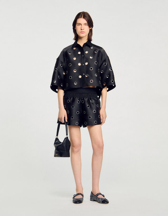 Denim Shirt With Rhinestones - SFPCM01339 | sandro-paris.com Denim Shirt With Rhinestones : Shirts color Black