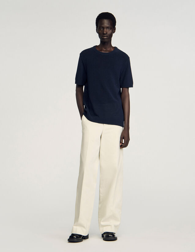 Fine Knit T-Shirt - SHPTR00655 | sandro-paris.com Fine Knit T-Shirt : Sweaters & Cardigans color Navy Blue