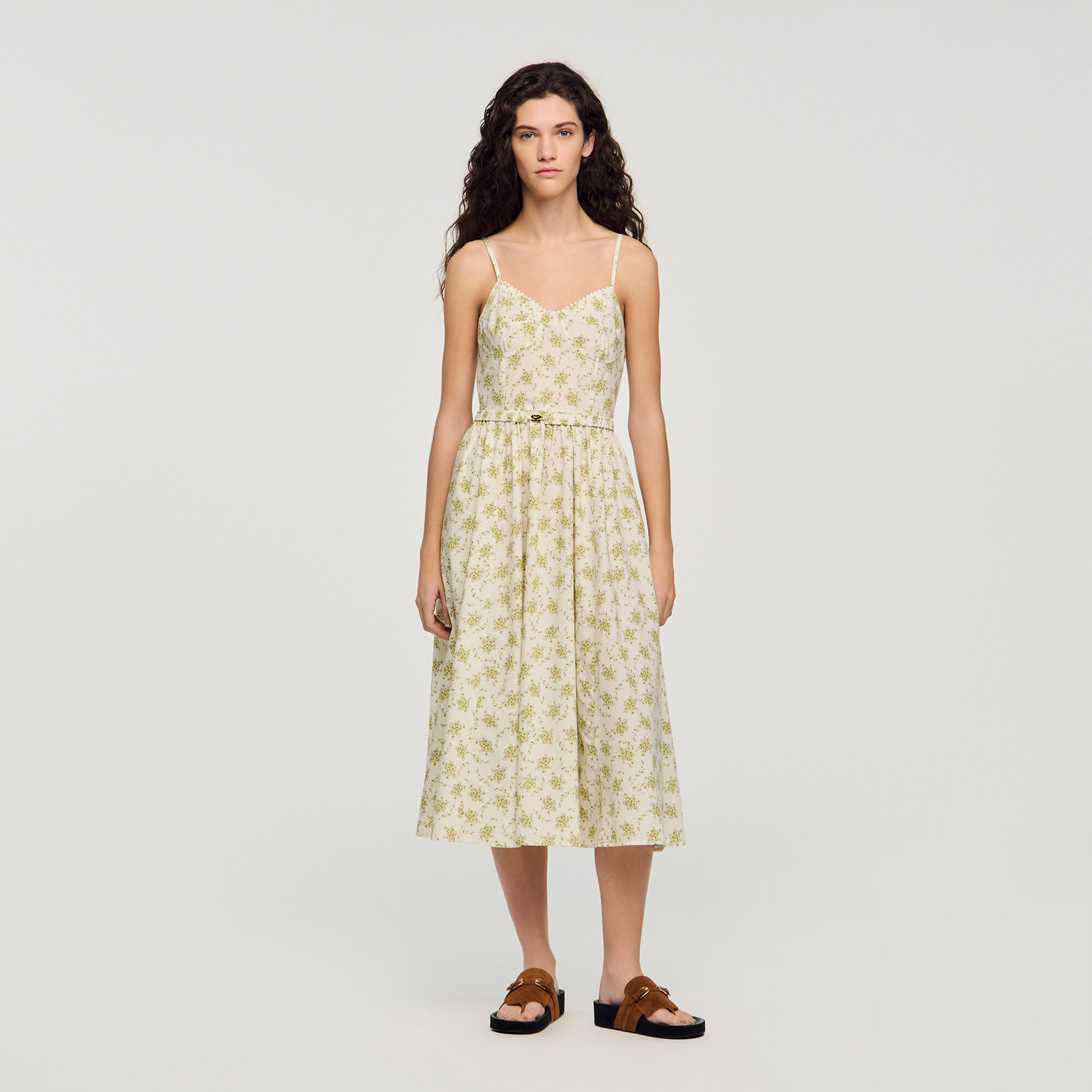 Floral Maxi Dress With Straps : Dresses color Olive / Ecru
