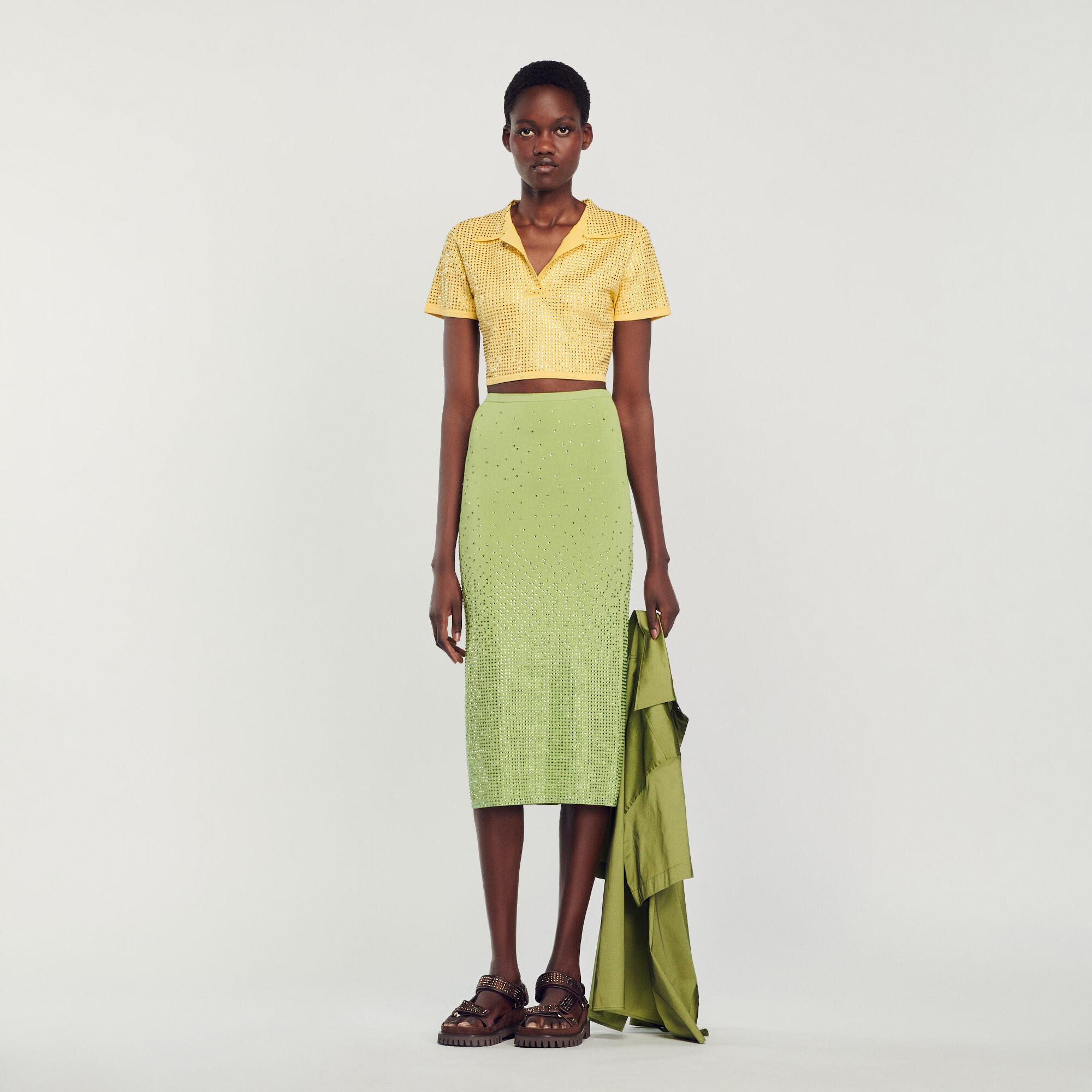 Cropped Rhinestone Sweater : Sweaters & Cardigans&nbsp; color Yellow