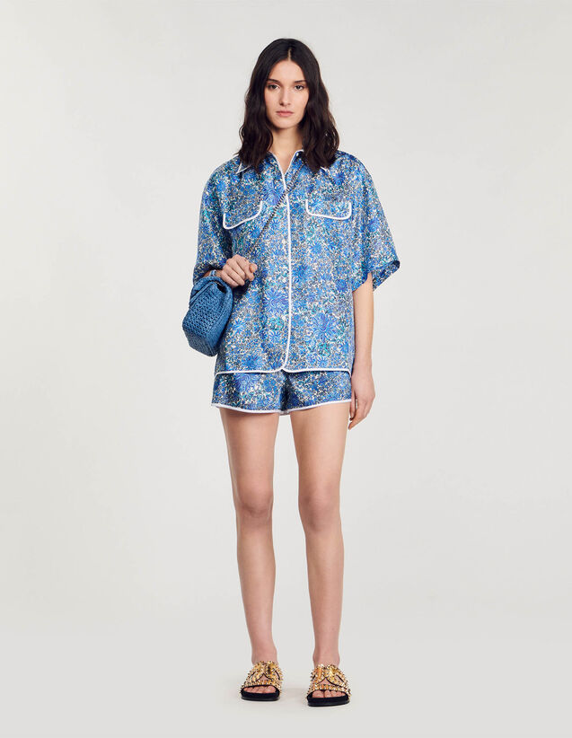 Oversize Floral Silk Shirt : Tops & T-shirts color Blu / White