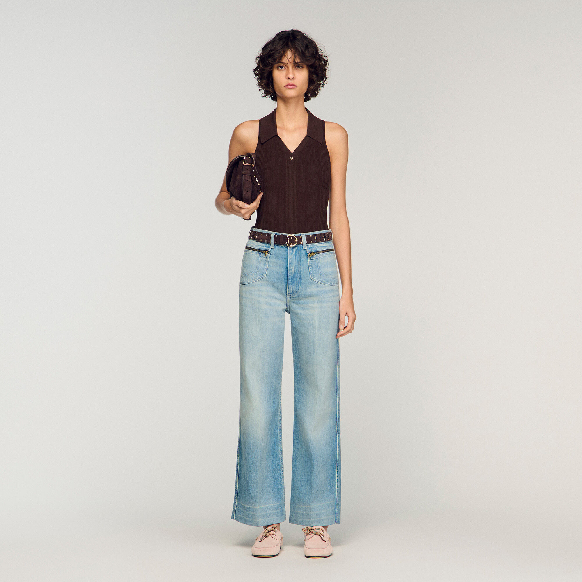 Faded Straight Zipped Cotton Jeans : Jeans color Blue Jean