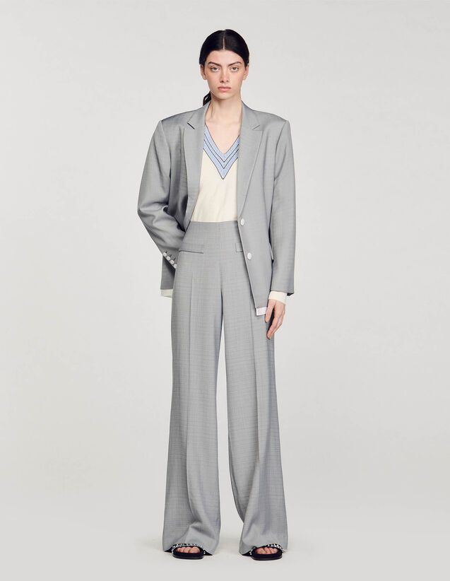 High-Waisted Flared Trousers : Pants color Light Grey