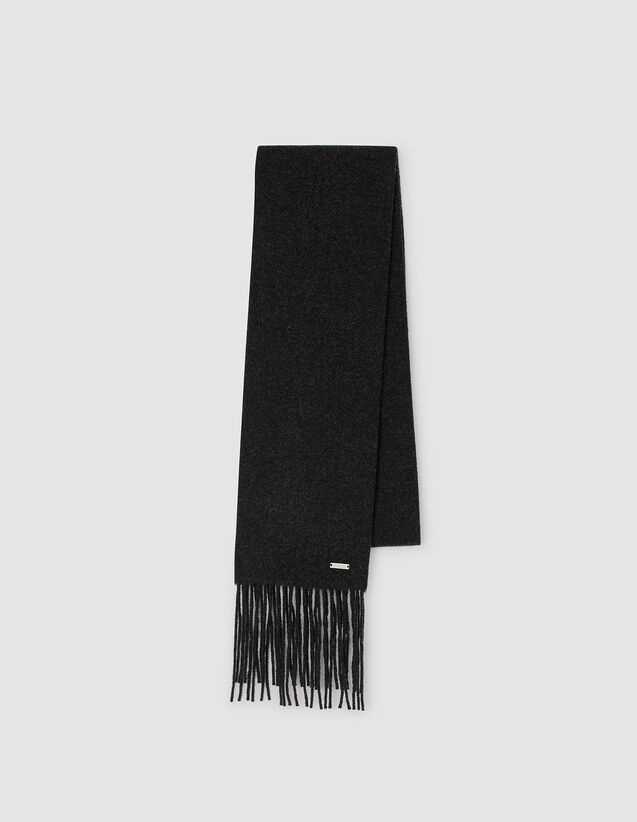 Fringed Wool Scarf - SHABO01074 | sandro-paris.com Fringed Wool Scarf : Scarves color Heather Charcoal