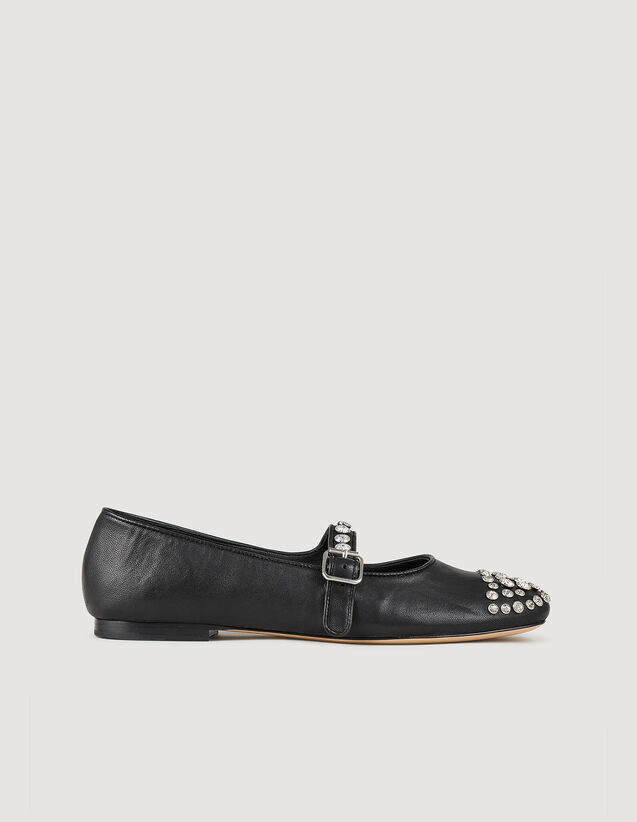 Leather And Rhinestone Ballet Flats : New In color Black