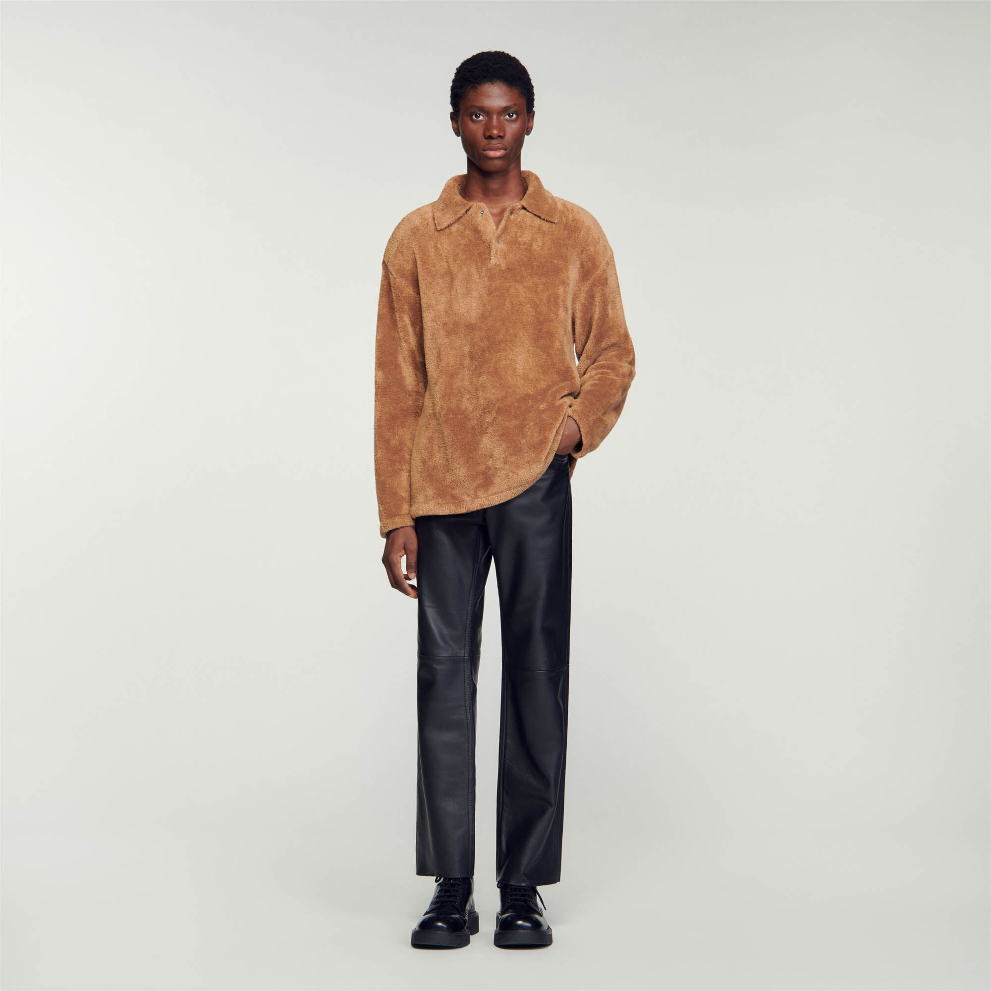 Terry Knit Polo Shirt : Sweaters & Cardigans color Camel