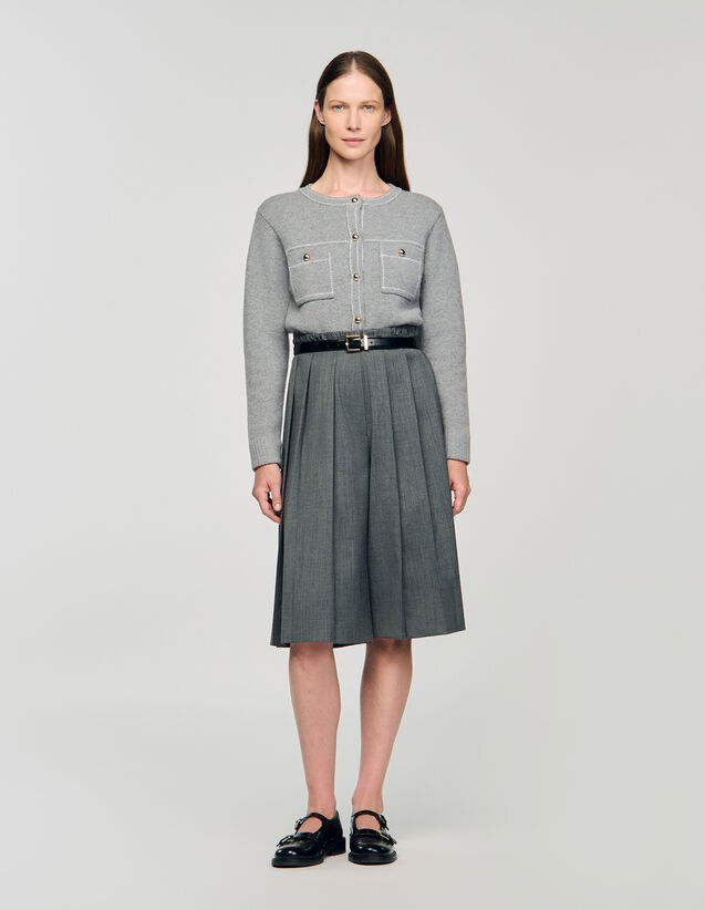 Cardigan With Contrast Stitching - SFPCA01331 | sandro-paris.com Cardigan With Contrast Stitching : Coats color Grey
