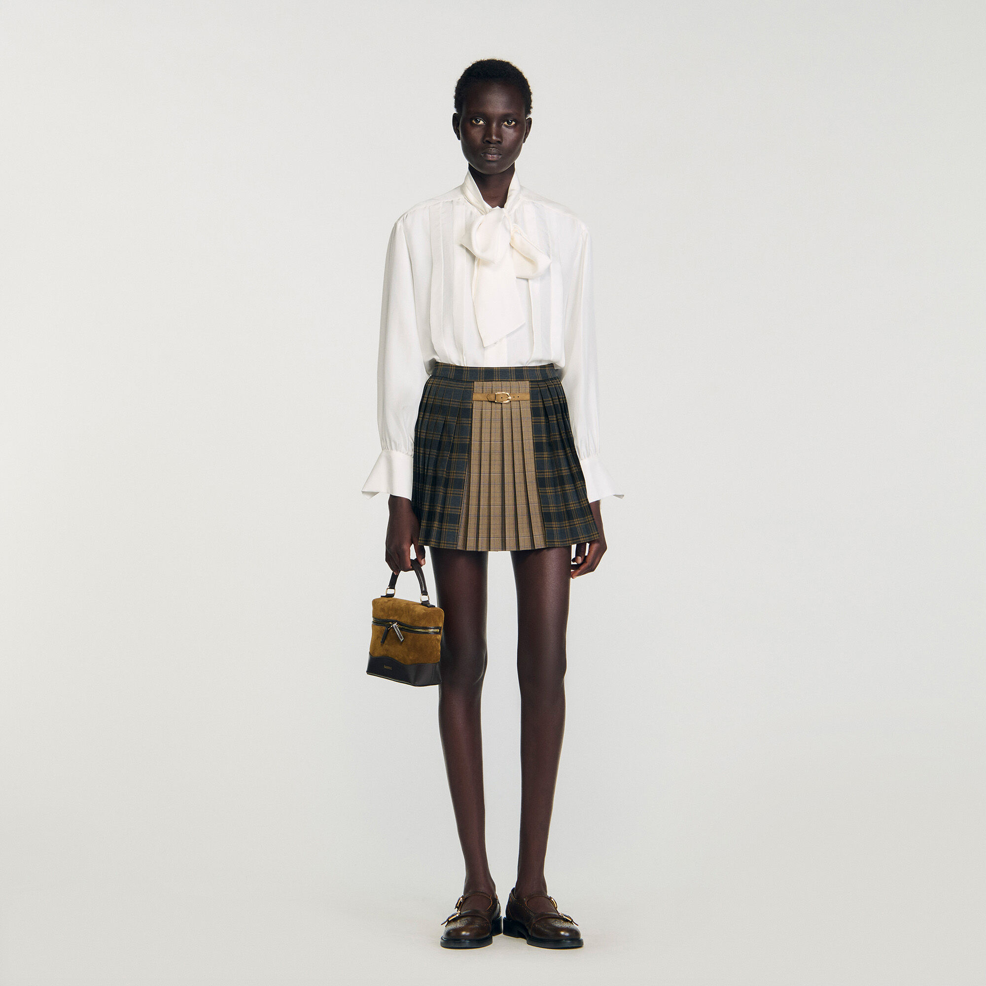 Short Checked Pleated Skirt : Skirts & Shorts color Ocher / Blue