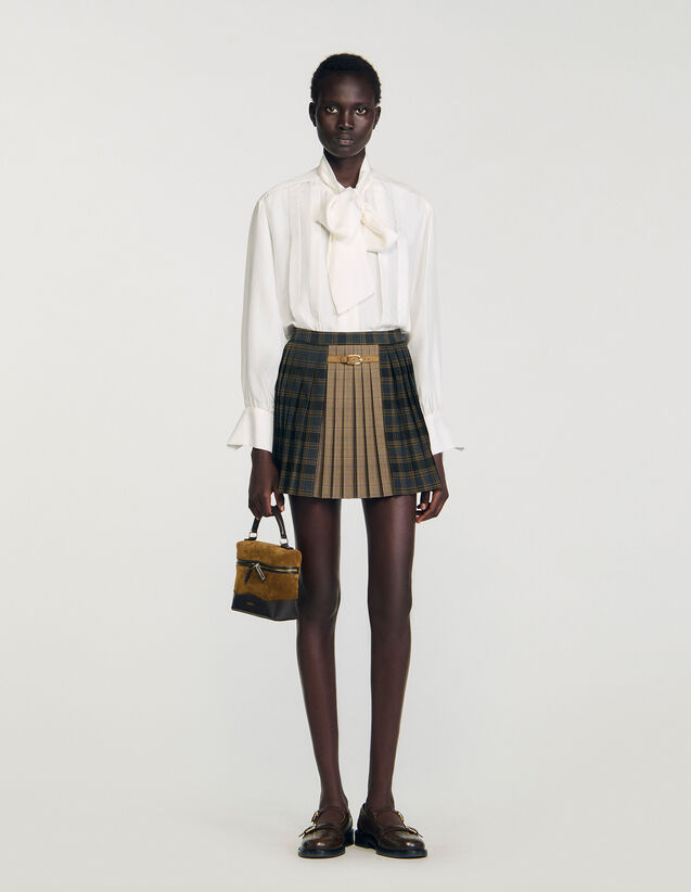 Short Checked Pleated Skirt - SFPJU01559 | sandro-paris.com Short Checked Pleated Skirt : Skirts & Shorts color Ocher / Blue
