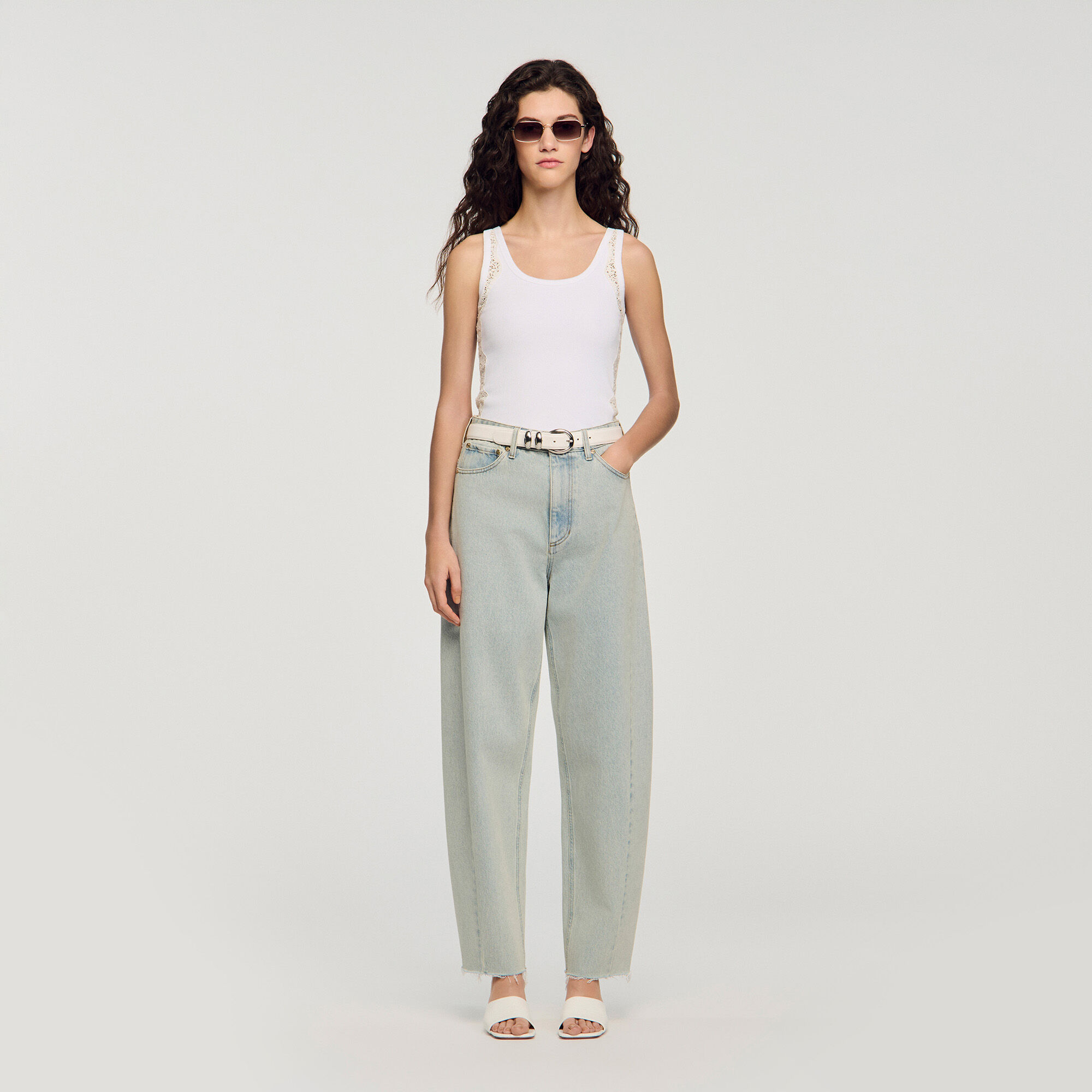 Vest Top With Lace Detail : T-shirts color white