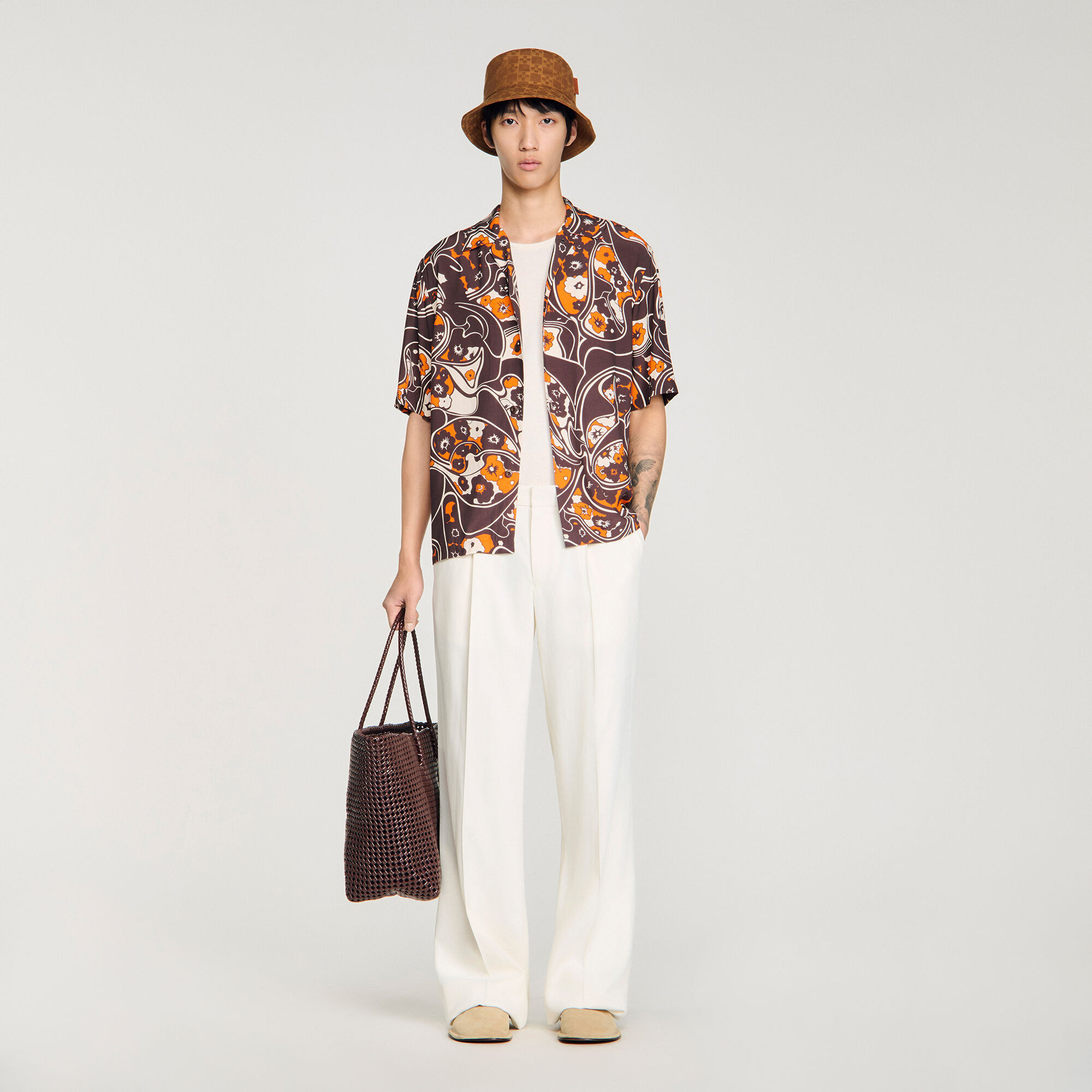 Loose-Fit Print Shark Collar Shirt : Shirts color Navy Blue