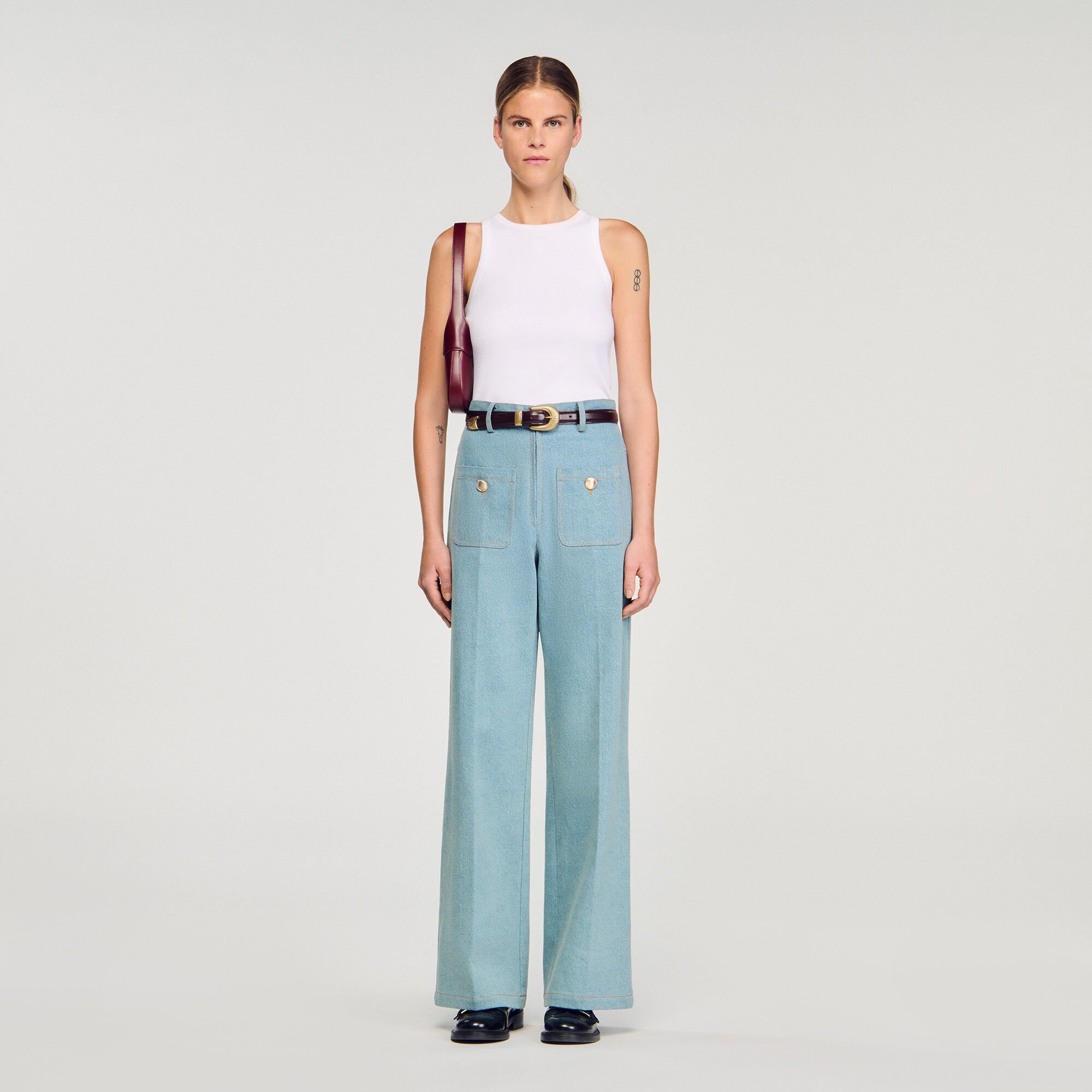 Faded High-Rise Wide-Leg Jeans : Jeans color Blue Jean
