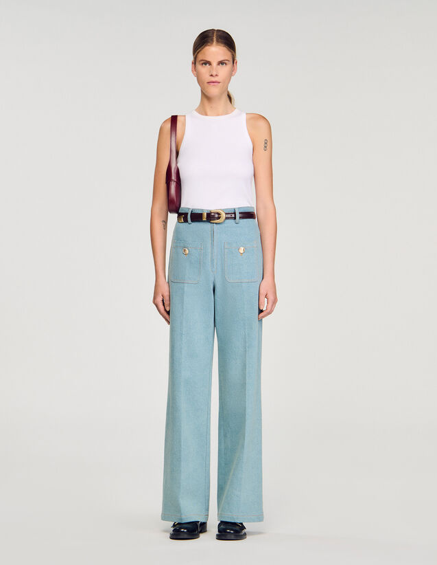 Faded High-Rise Wide-Leg Jeans - SFPJE00773 | sandro-paris.com Faded High-Rise Wide-Leg Jeans : Jeans color Blue Jean