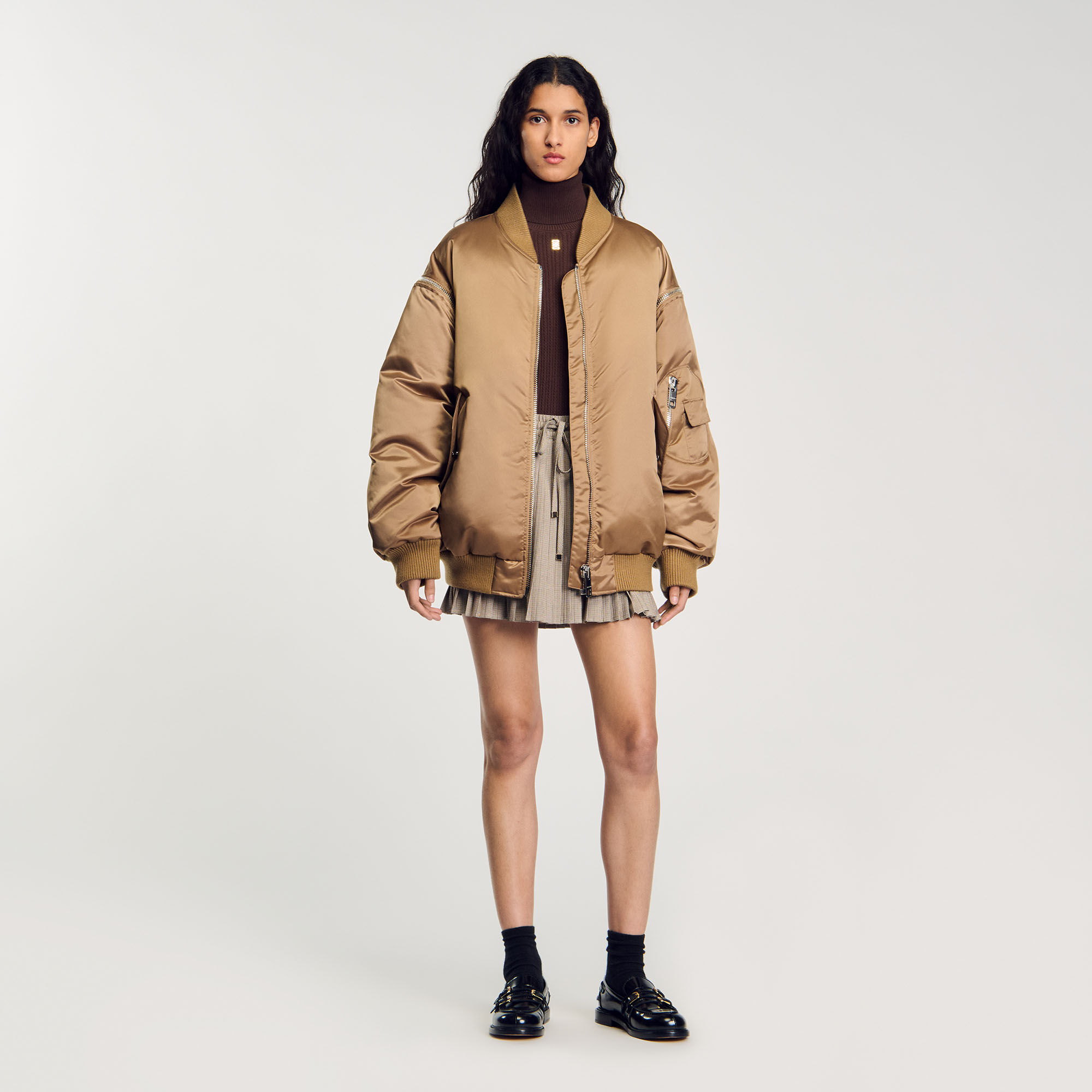 Satin-Look Bomber Jacket : Coats & Jackets&nbsp; color Beige