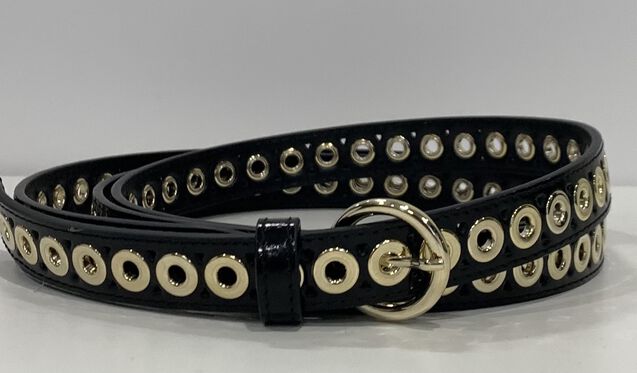 Leather Belt With Eyelets : Belts color Black