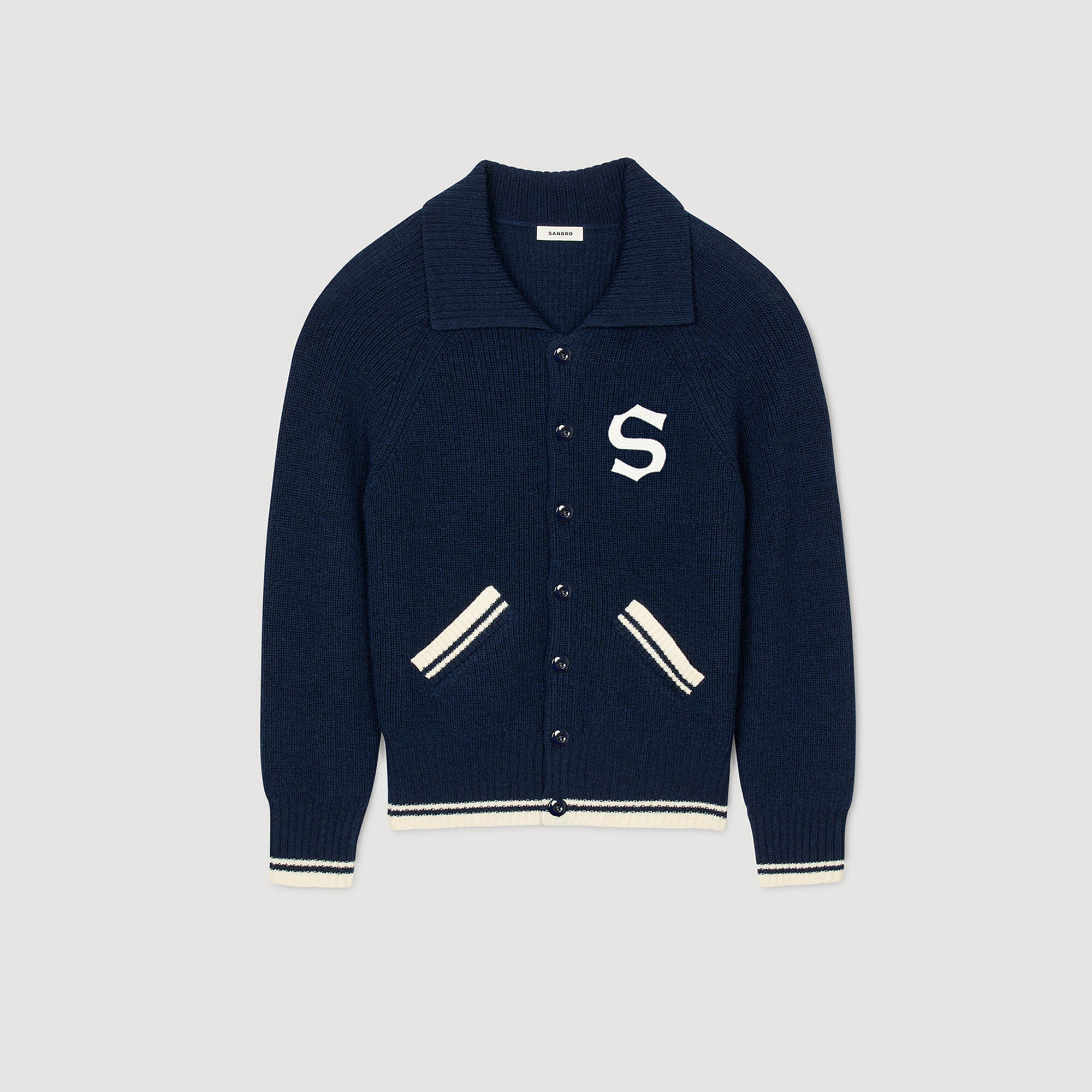 Wool Cardigan With Patch S : Sweaters & Cardigans color Navy Blue