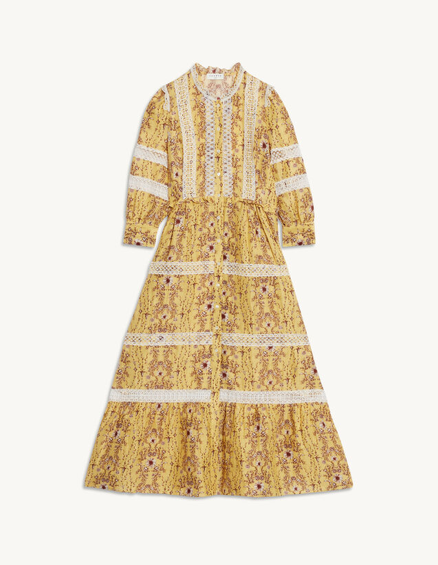Long Printed Dress With Braid Trim : View All color Yellow