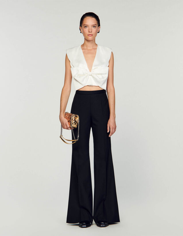 Flared Trousers : Pants color Black