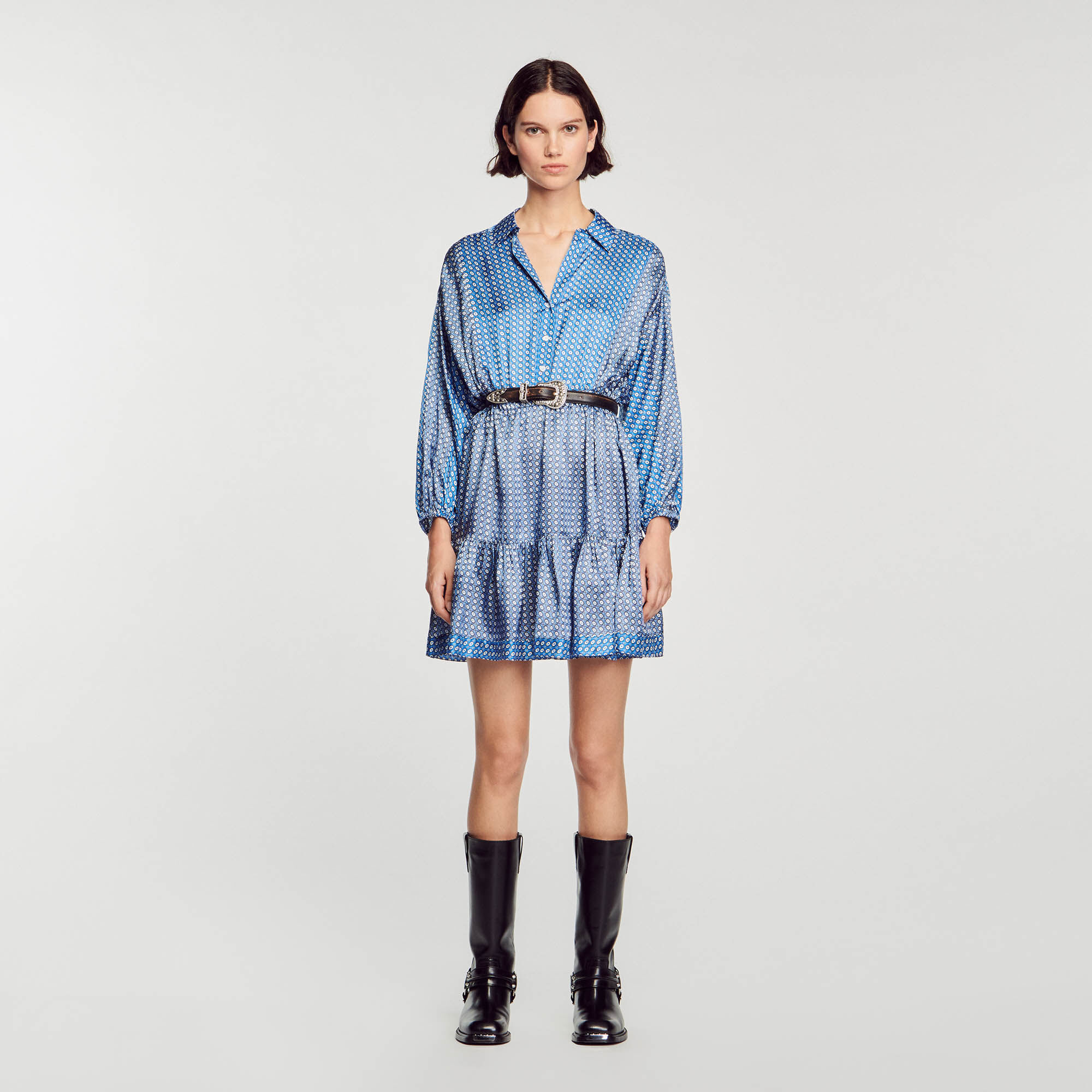 Short Tie-Print Dress : Dresses&nbsp; color Blue