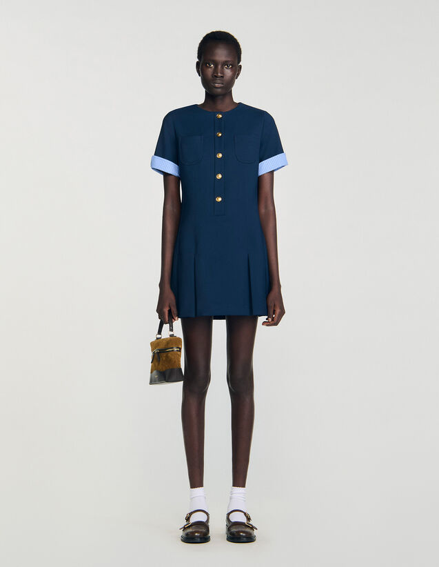 Short Pleated Dress - SFPRO04414 | sandro-paris.com Short Pleated Dress : Dresses color Navy Blue