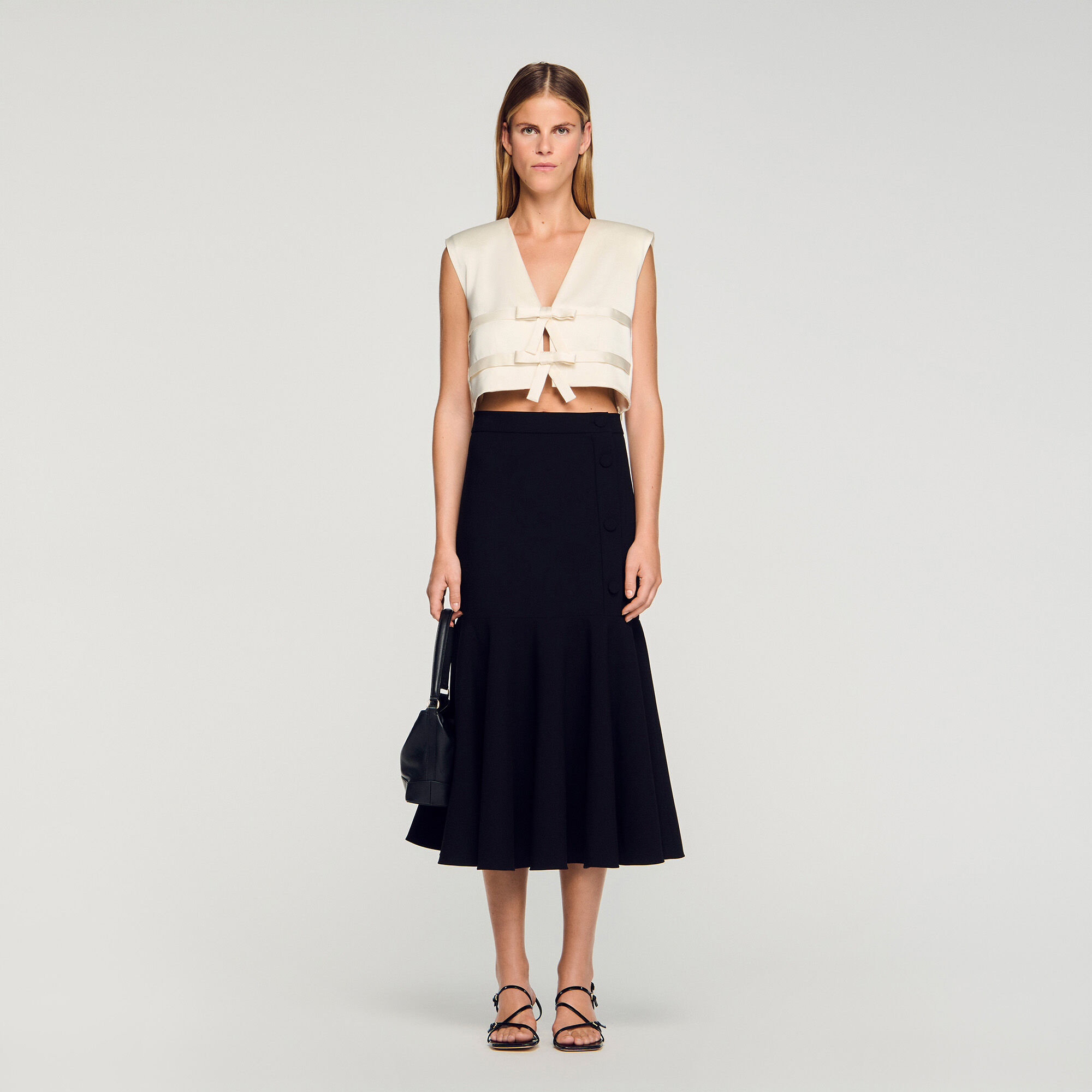 Long Flared Ruffled Skirt : Skirts & Shorts color Black