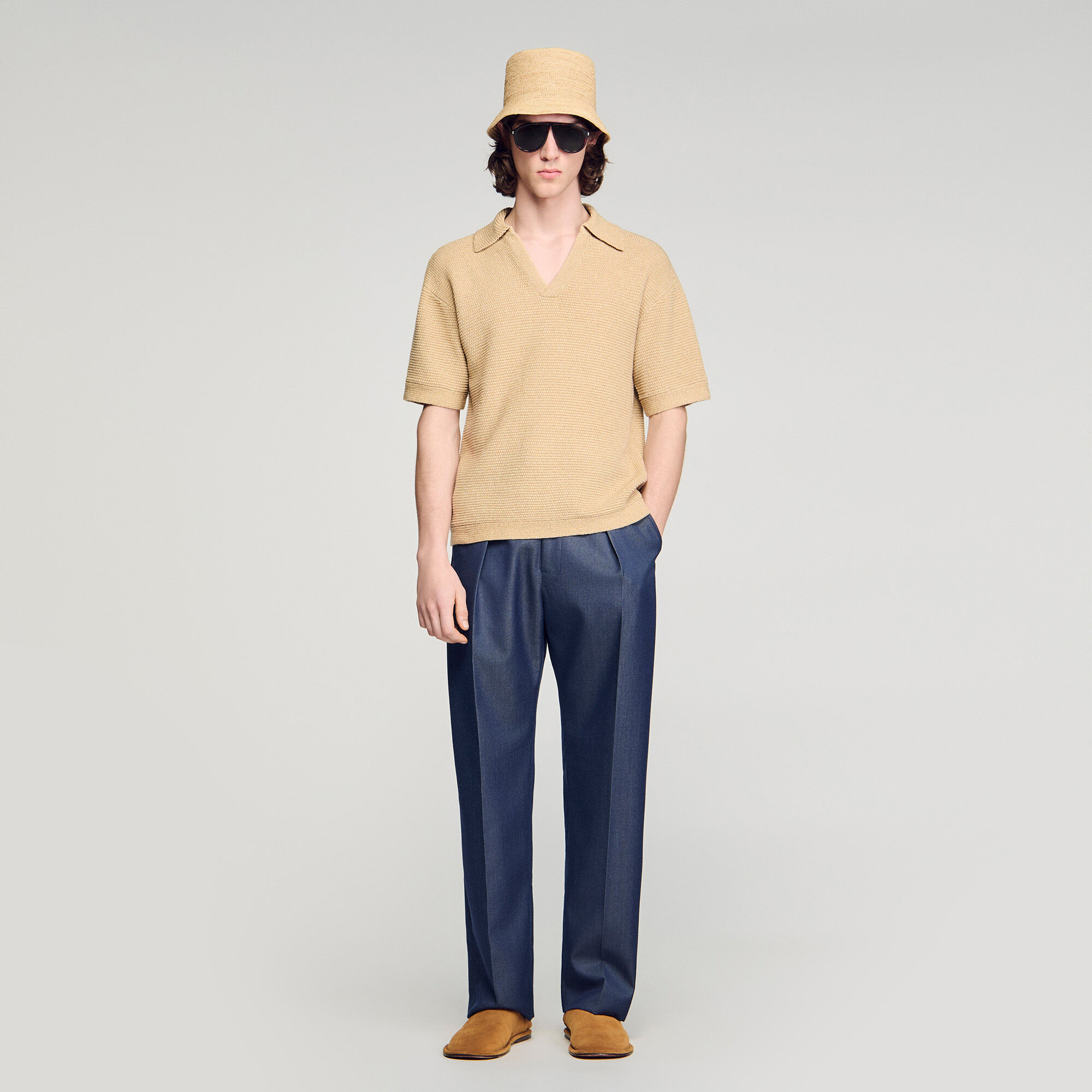 Jute-Effect Polo Shirt : Sweaters & Cardigans color Beige