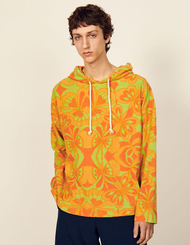Oversized Terrycloth Hoodie : Sweatshirts color Flowers green and orange