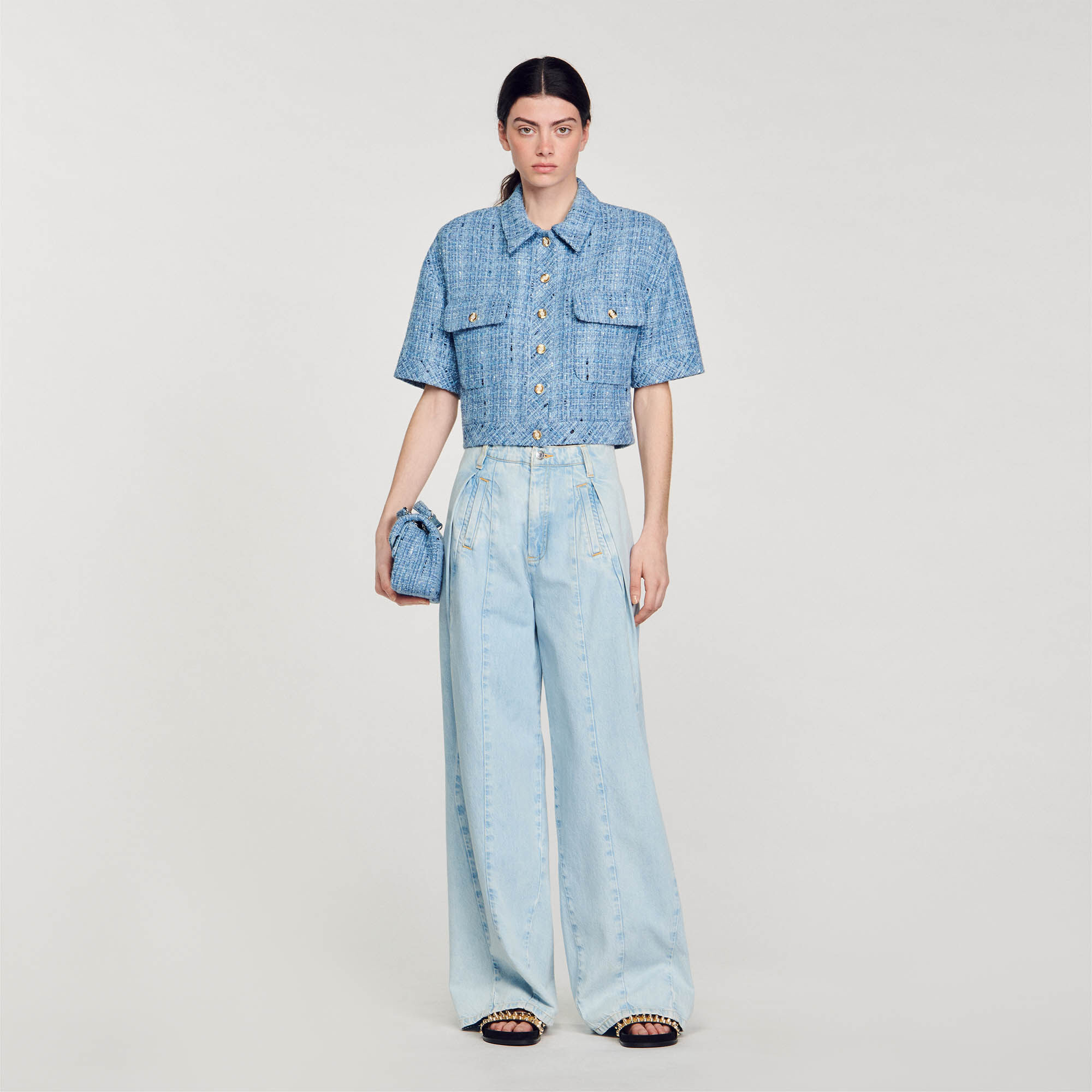 Short Tweed Jacket : Coats & Jackets&nbsp; color Blue