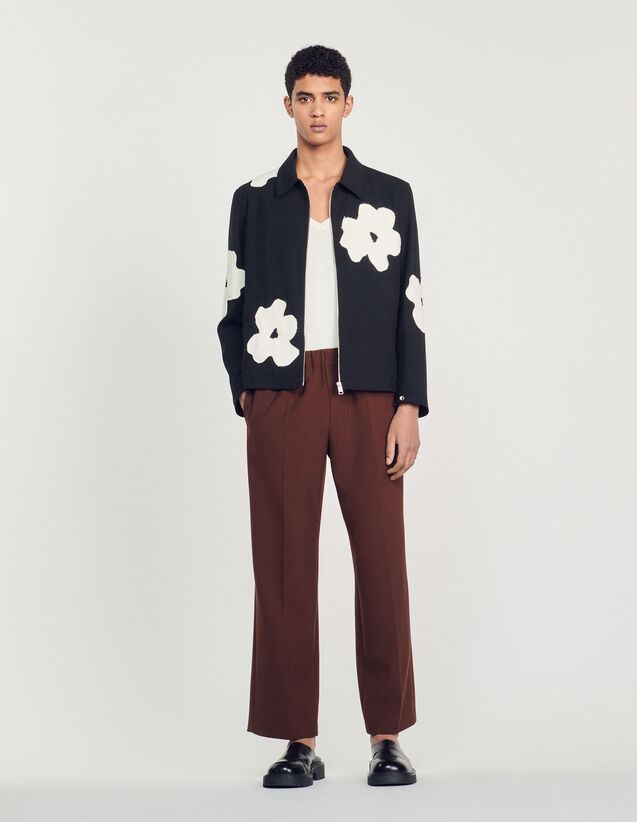 Jacket With Flower Motifs : Trench coats & Coats color Black
