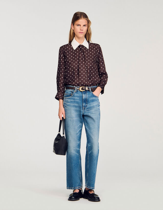 Floaty Tie Print Shirt - SFPCM01540 | sandro-paris.com Floaty Tie Print Shirt : Shirts color Brown / White