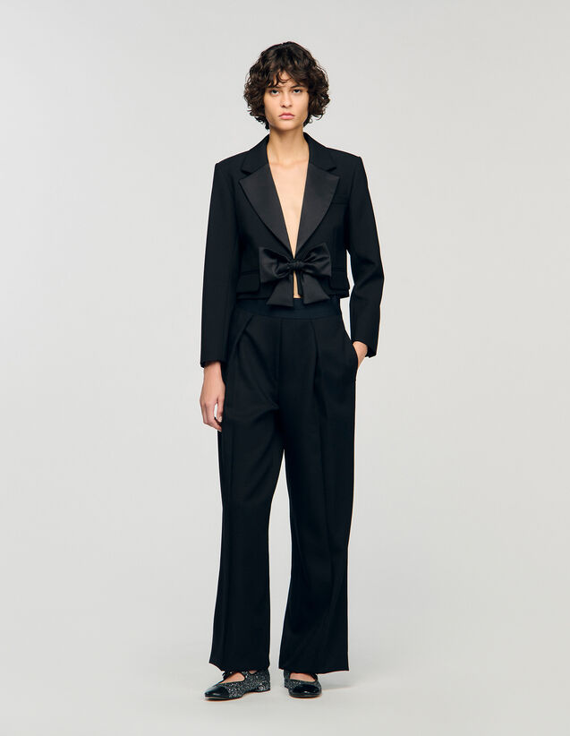 Short Satin Bow Jacket - SFPVE01196 | sandro-paris.com Short Satin Bow Jacket : Blazers & Jackets color Black