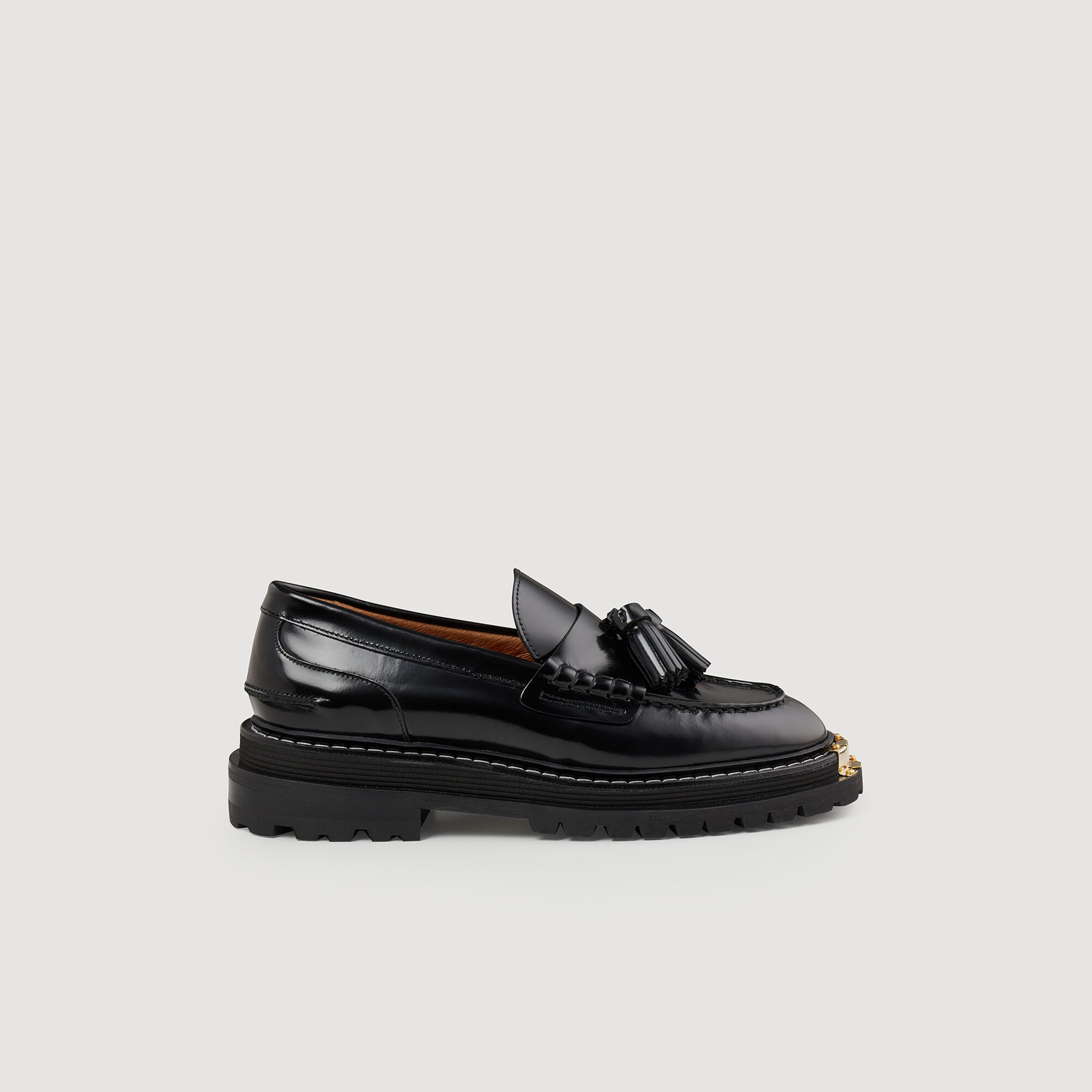 Thick-Soled Leather Loafers : Shoes&nbsp; color Black