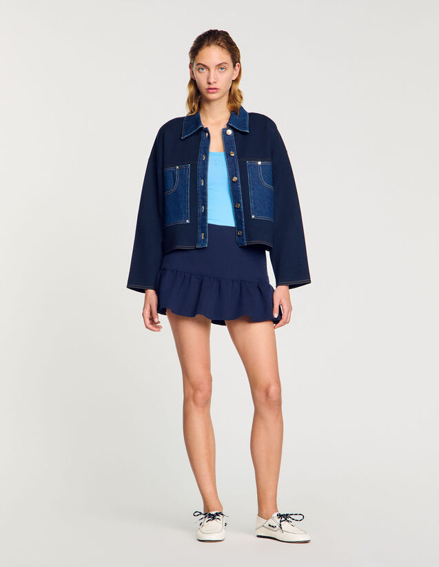 Denim Detail Cardigan - SFPCA01153 | sandro-paris.com Denim Detail Cardigan : Sweaters & Cardigans color Navy Blue
