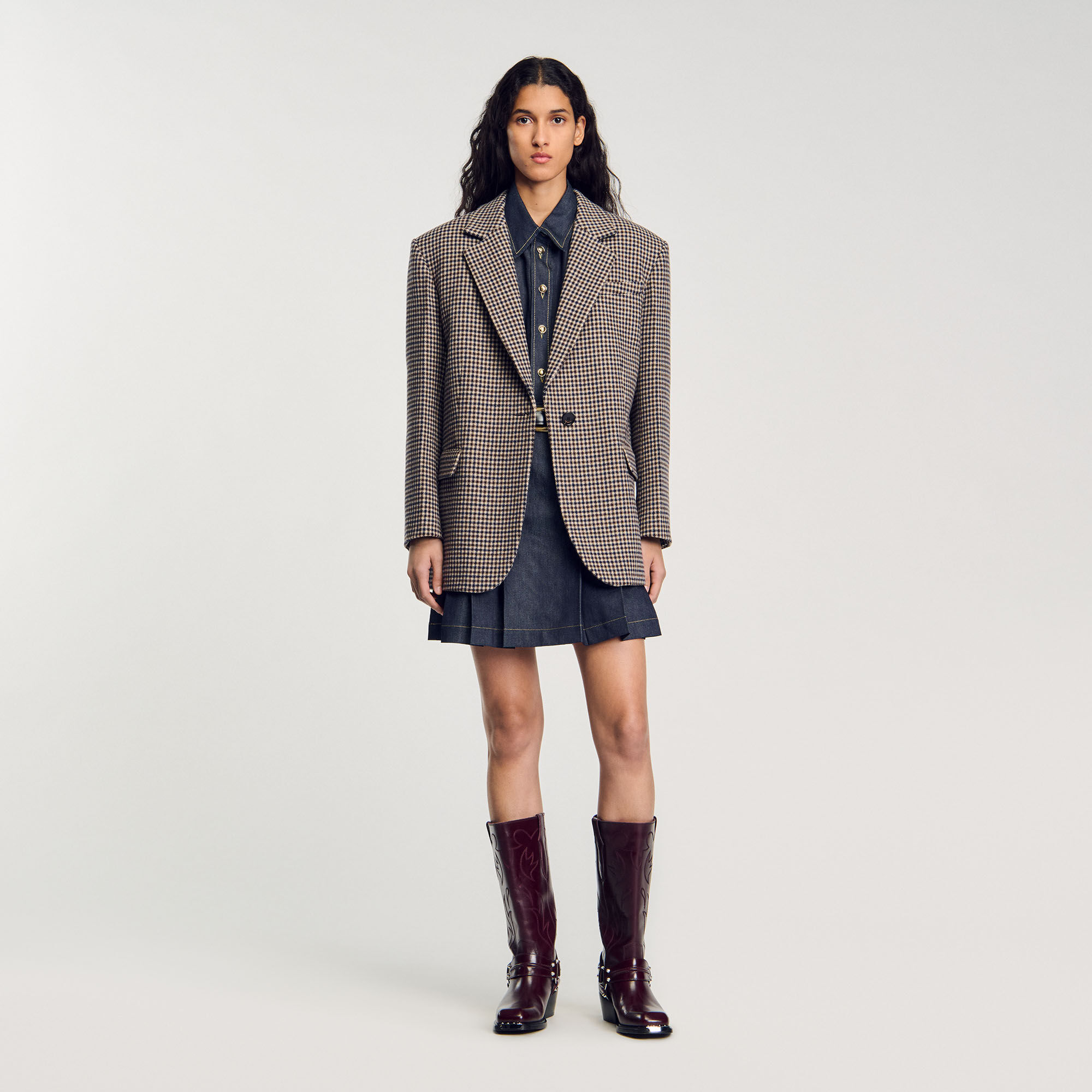 Small-Check Suit Jacket : Coats & Jackets&nbsp; color Navy / Brown