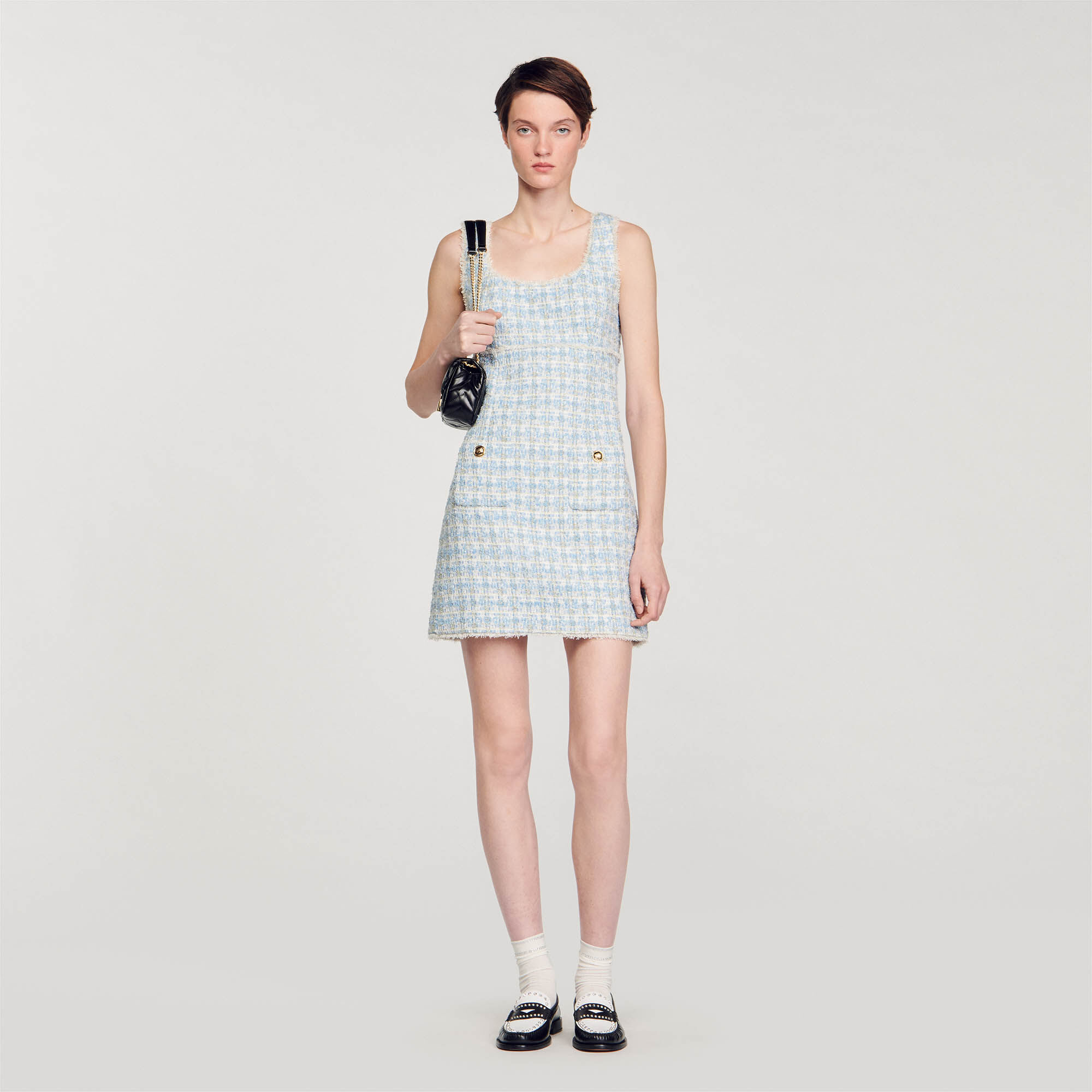Short Tweed Dress : Dresses&nbsp; color Blue / Silver