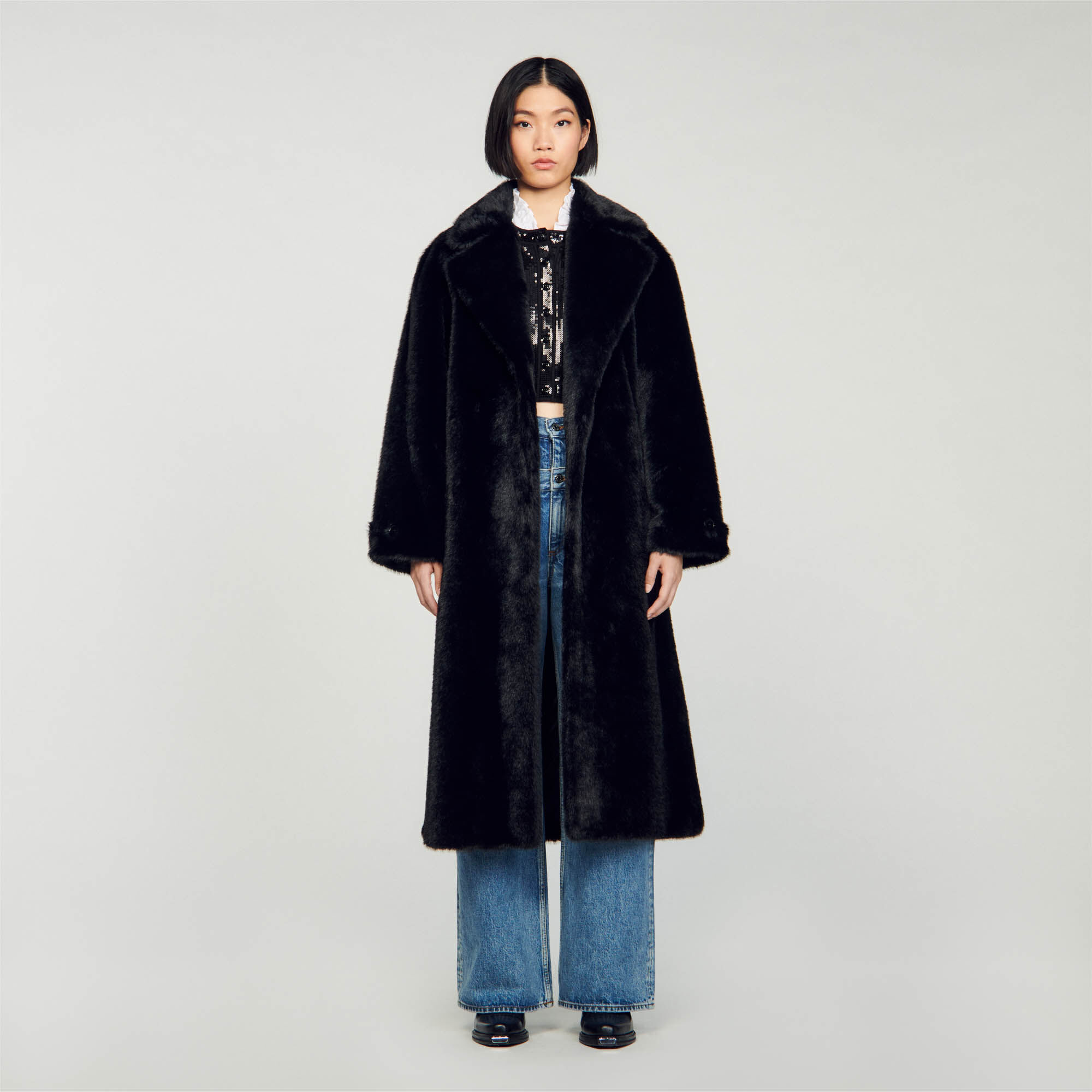 Long Faux Fur Coat Coats Jackets Sandro paris