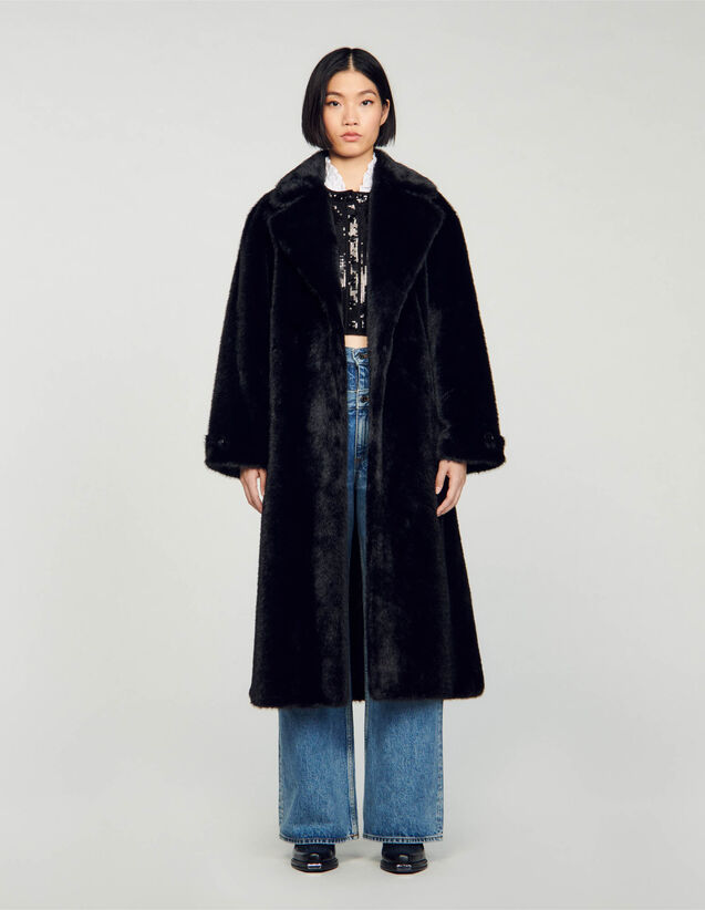 Long Faux Fur Coat : Coats color Black