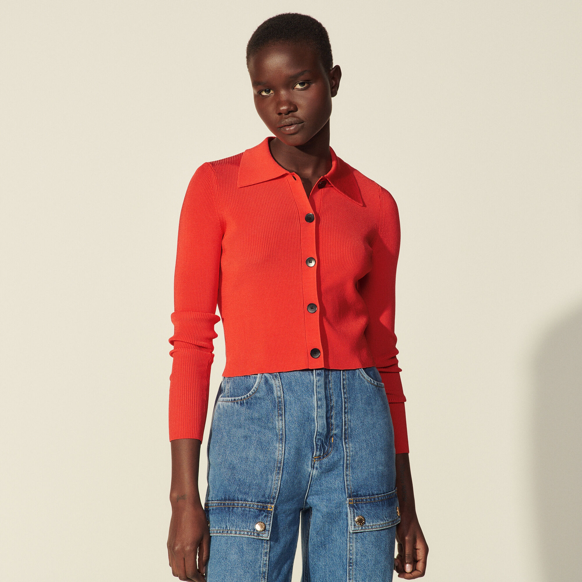 Cropped cardigan 2025 with shirt collar