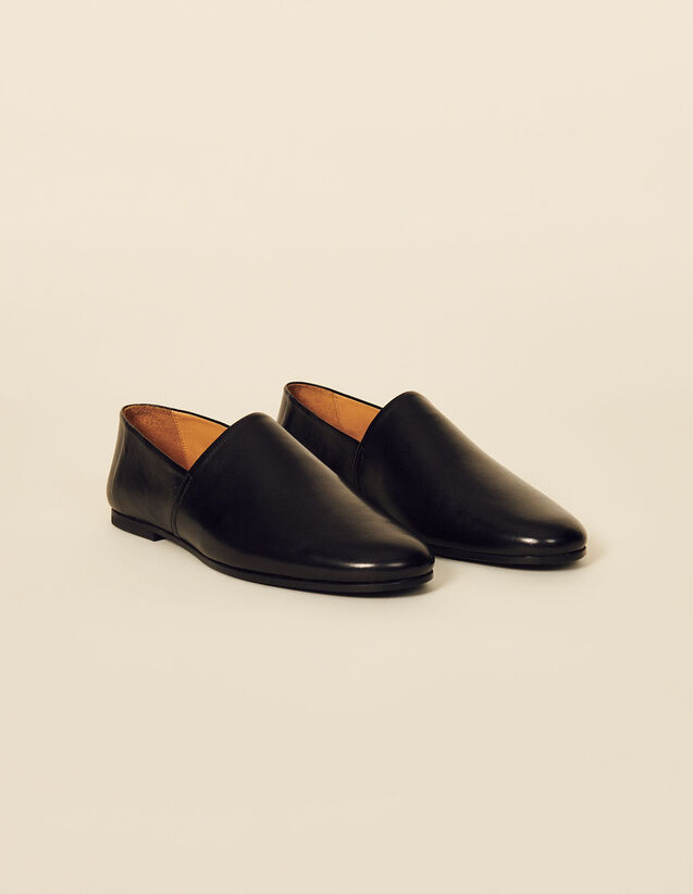Leather Slippers : Shoes color Black