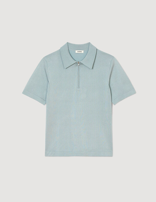 Knitted Polo Shirt With Zip Collar : T-shirts & Polo shirts color Sky Blue