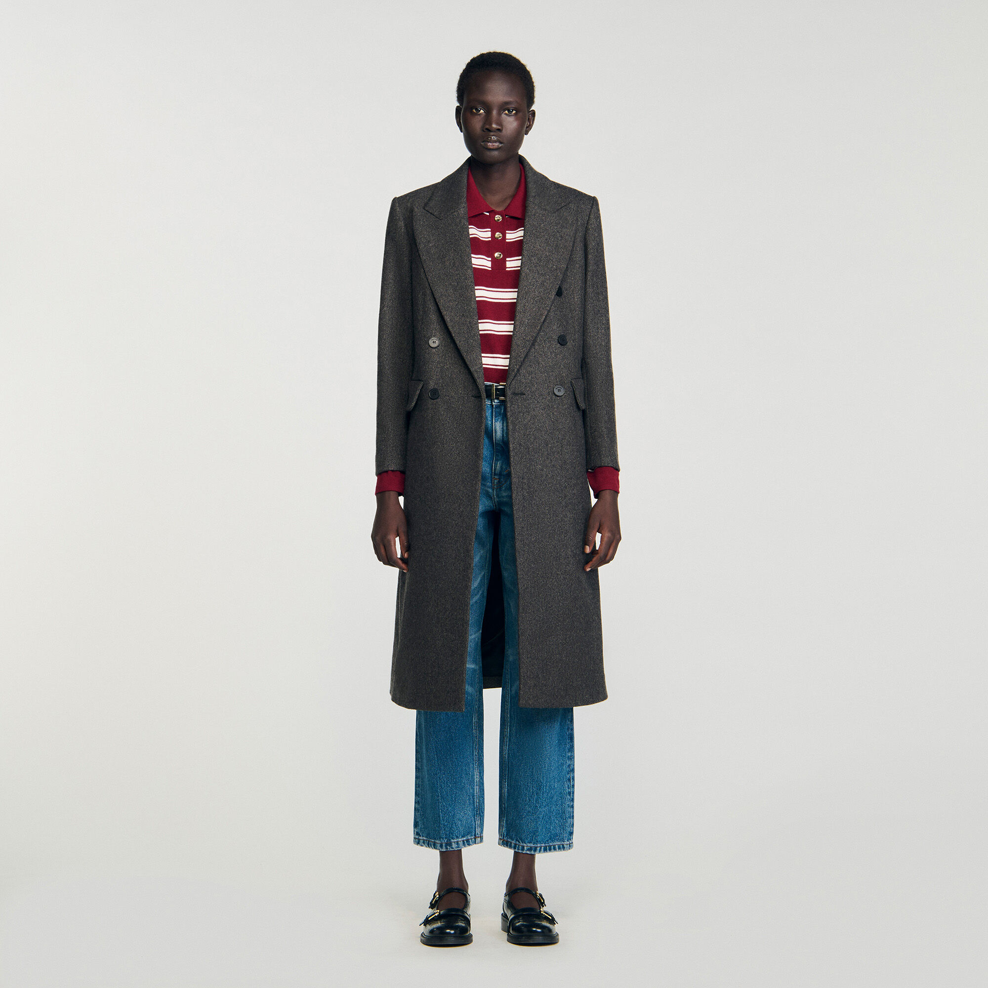 Fitted Double-Breasted Coat : Coats color Dark Grey