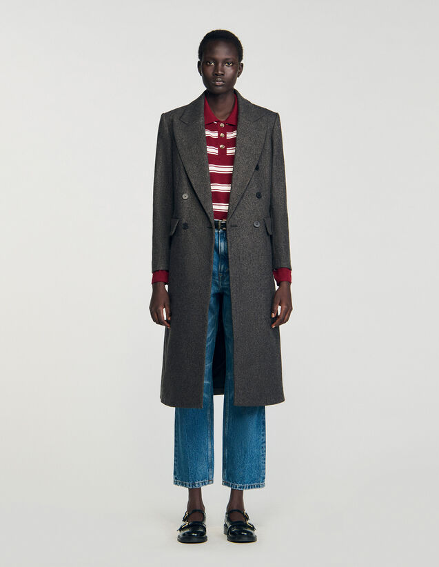 Fitted Double-Breasted Coat - SFPOU00788 | sandro-paris.com Fitted Double-Breasted Coat : Coats color Dark Grey