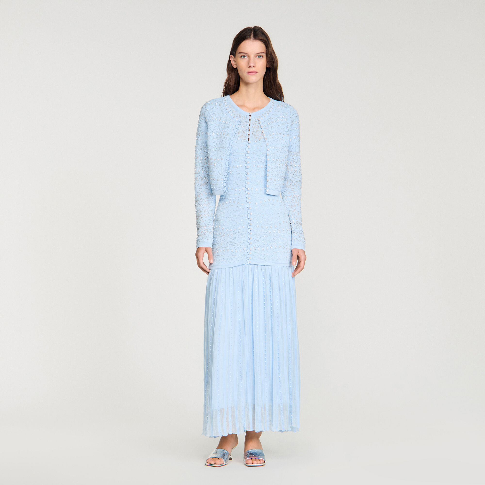 Cropped Pearled Cardigan : Sweaters & Cardigans color white