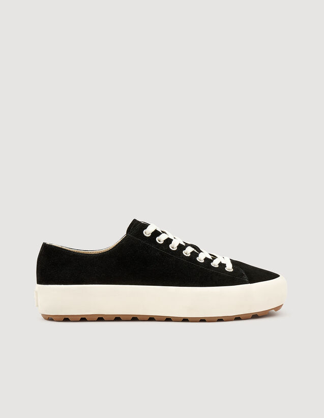 Low-Top Split Leather Trainers - SHACH01308 | sandro-paris.com Low-Top Split Leather Trainers : Shoes color Black