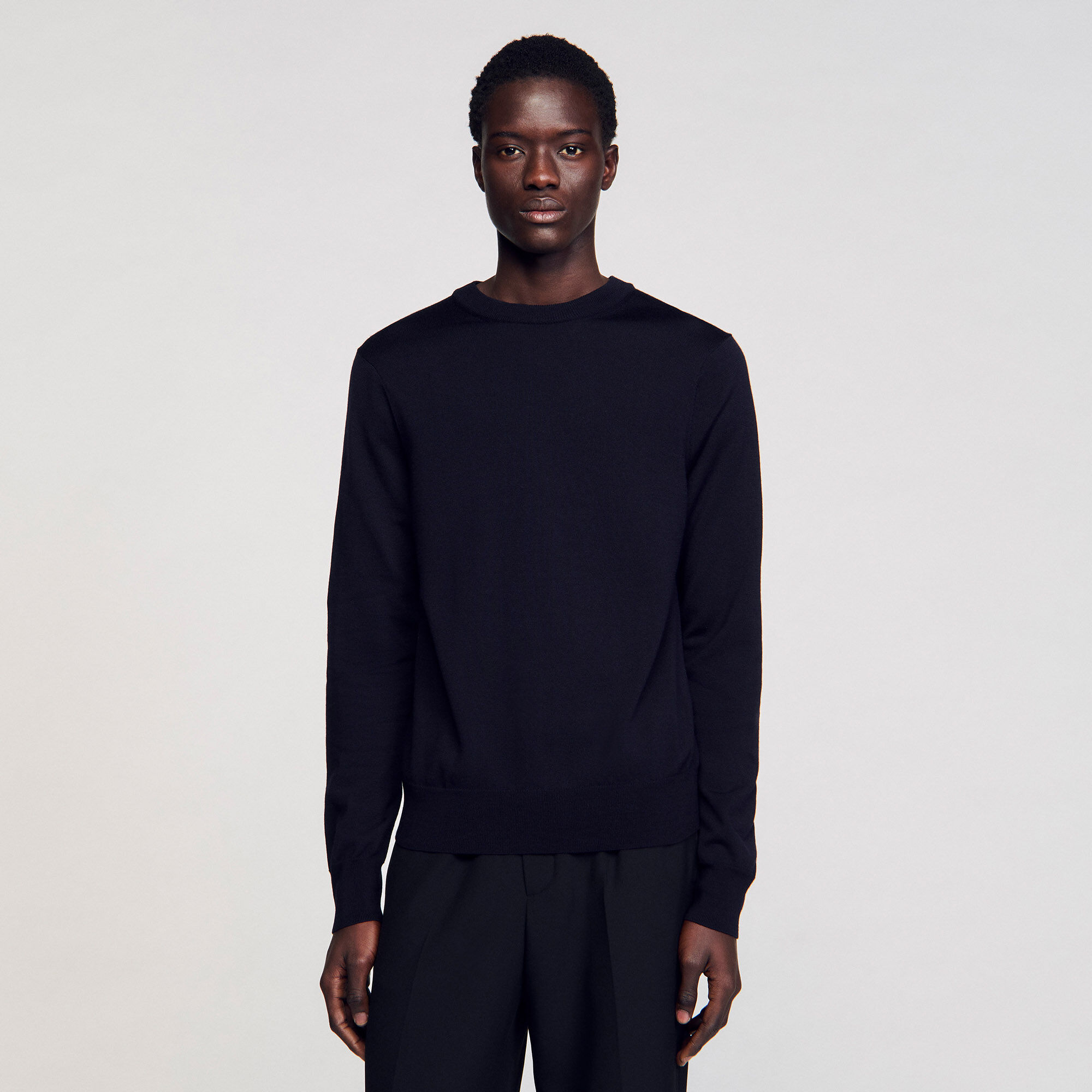 Fine Knit Wool Sweater : Sweaters & Cardigans color Navy Blue