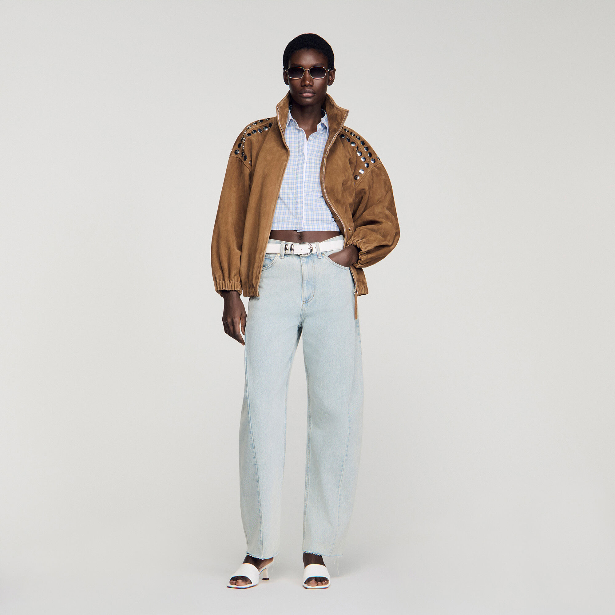 Faded Barrel Cotton Jeans : Jeans color Sky Blue