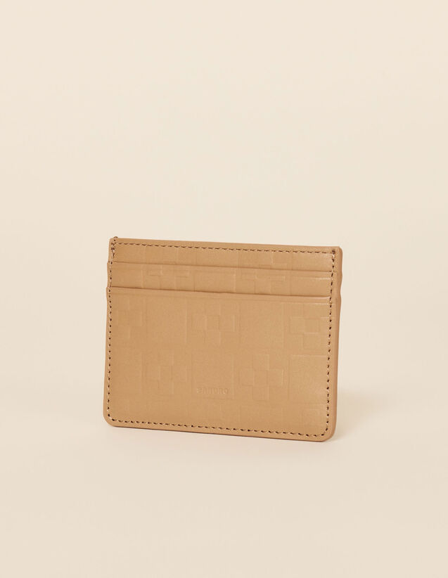Embossed Leather Card Holder : Leather Goods color Beige