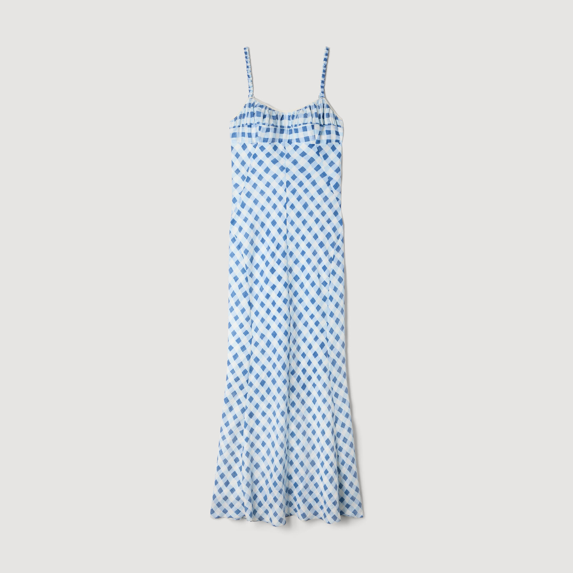 Gingham Linen Maxi Dress : Dresses color Blu / White