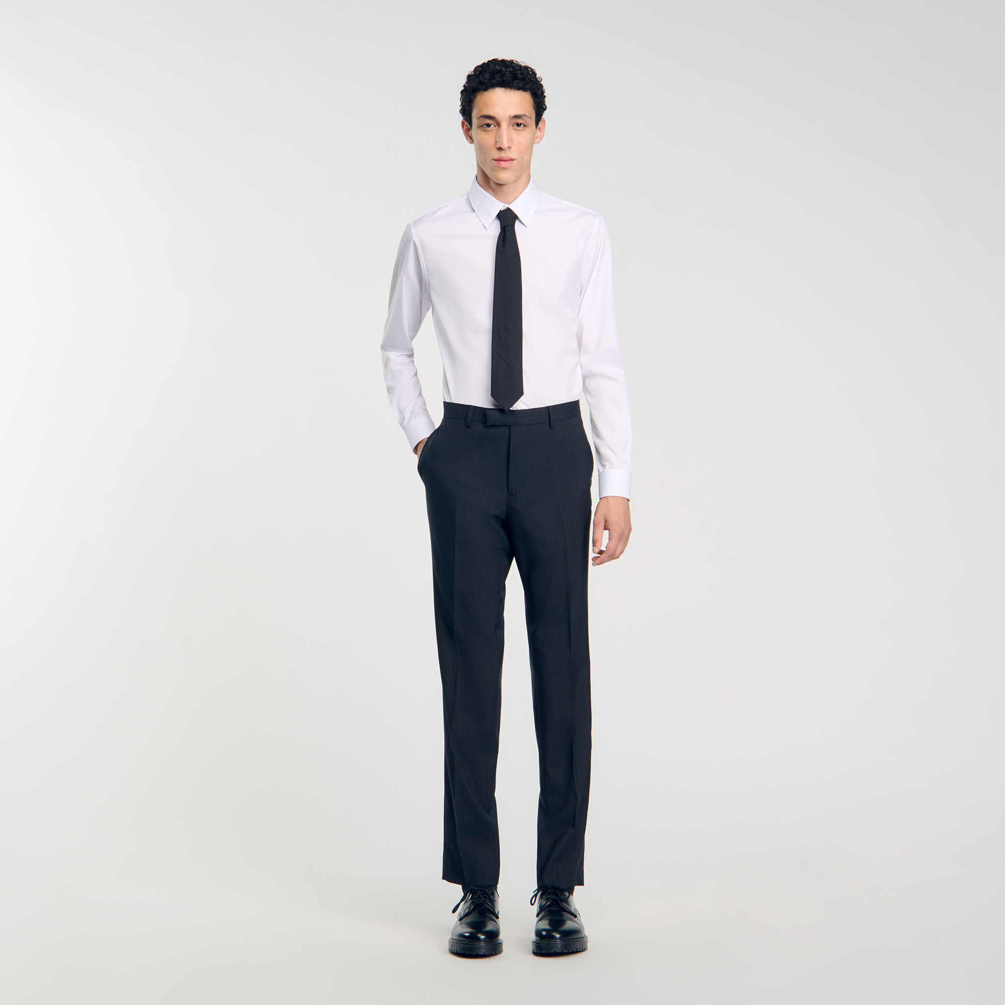 Chalk-Striped Suit Trousers : Pants & Shorts color Black